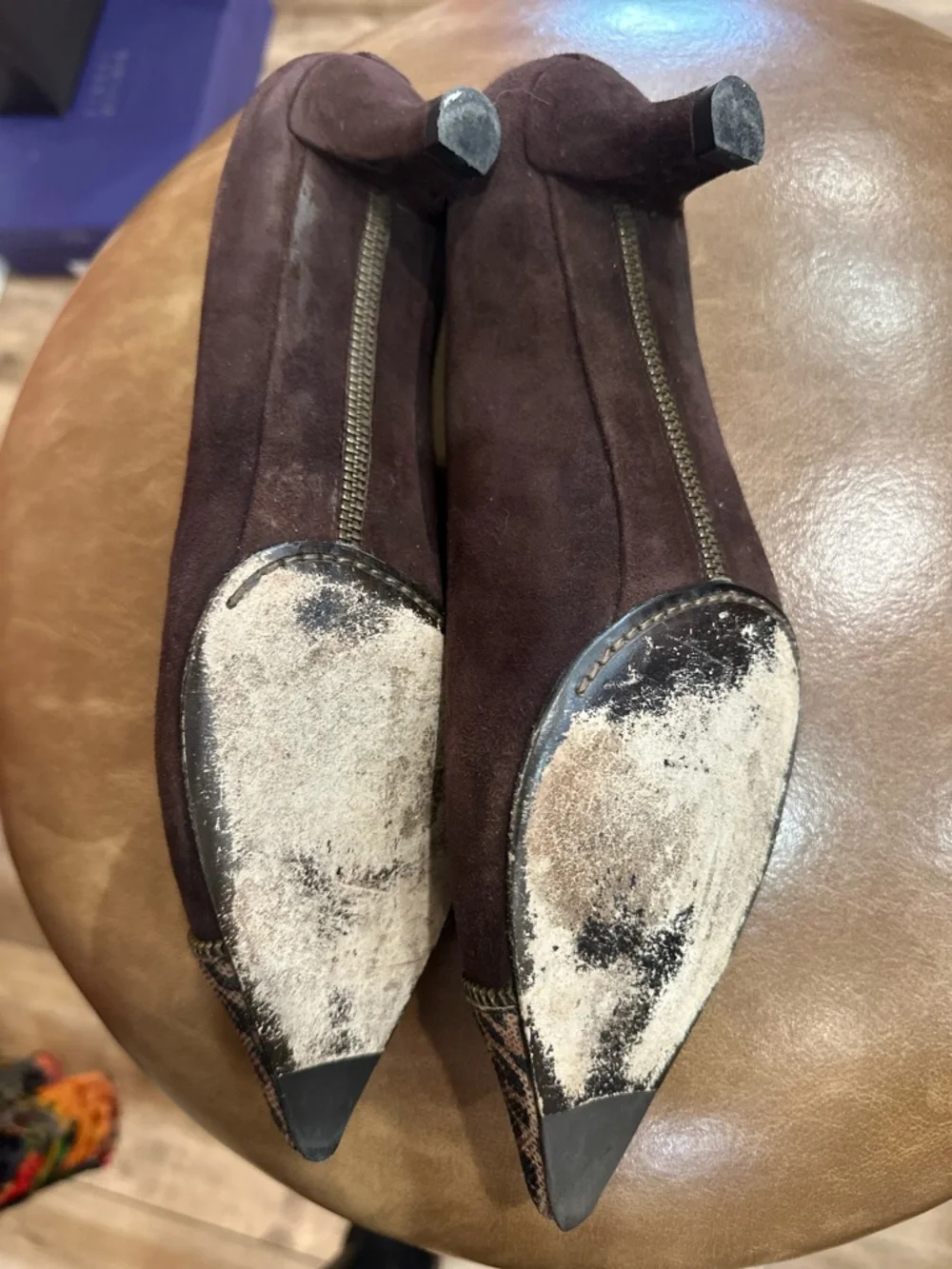 Vintage Stuart Weitzman Brown Suede Pumps with Leopard-Print Toe size 9.5 - Picture 9 of 9